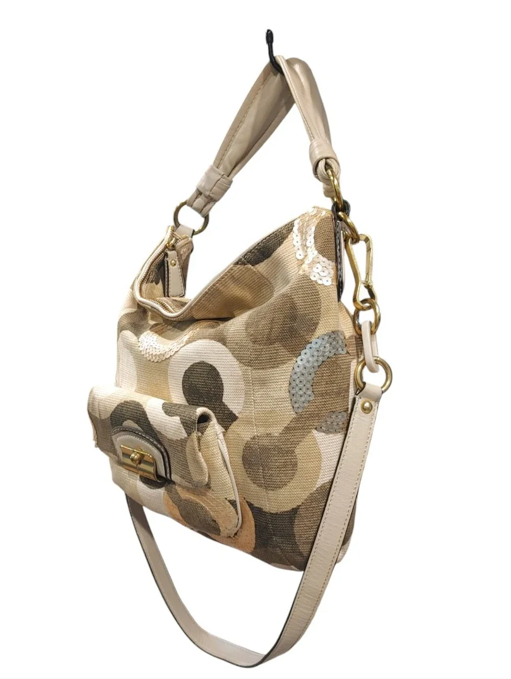 Coach Kristin Graphic Sequin Op Art Signature Corduroy Hobo Handbag Purse Bag